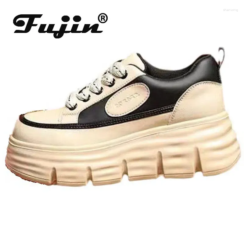 Casual Shoes Fujin 6cm Genuine Leather Platform Wedge Chunky Sneaker Mixed Color Comfy Thick Sole Spring Autumn Vulcanize Lady Lace Up