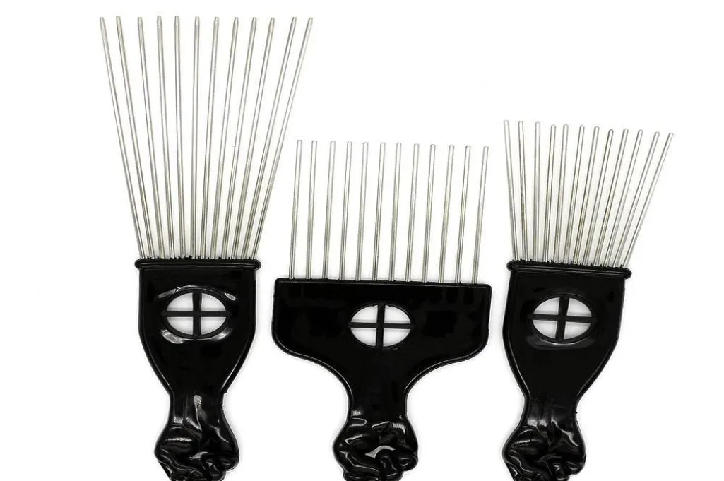 Brushes Black Plast Handle Brush Stianless Steel Wide Teeth Metal Hair Pick Afro Comb With Fist Rueqb Yo4Nq6702076