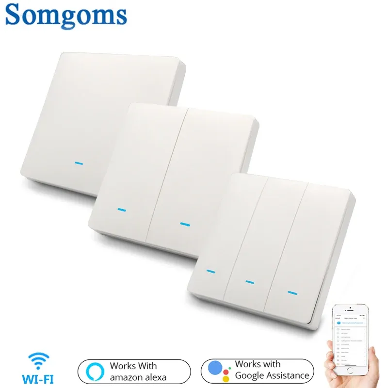 Contrôle Smart Switch WiFi Butter bouton-bouton d'éclairage mural EU AC 90V 250V Pas de contrôle sans fil Tuya neutre Alexa Google Home Compatible