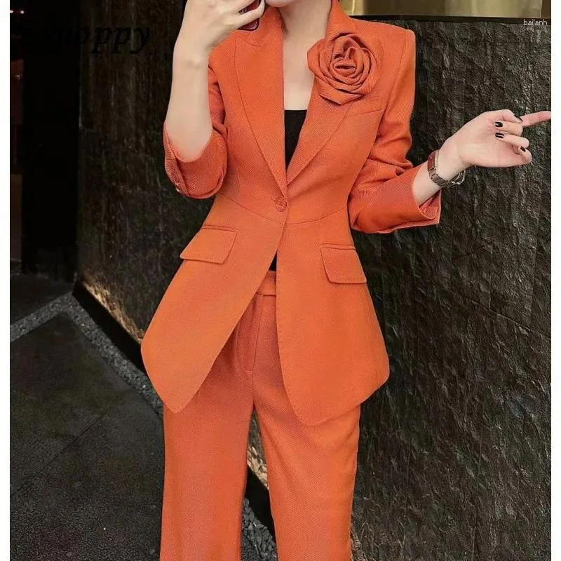 Women's Two-Piece Orange Suit, High-End Fashion Leisure Professional  Two-Piece Jacket and Pants Set