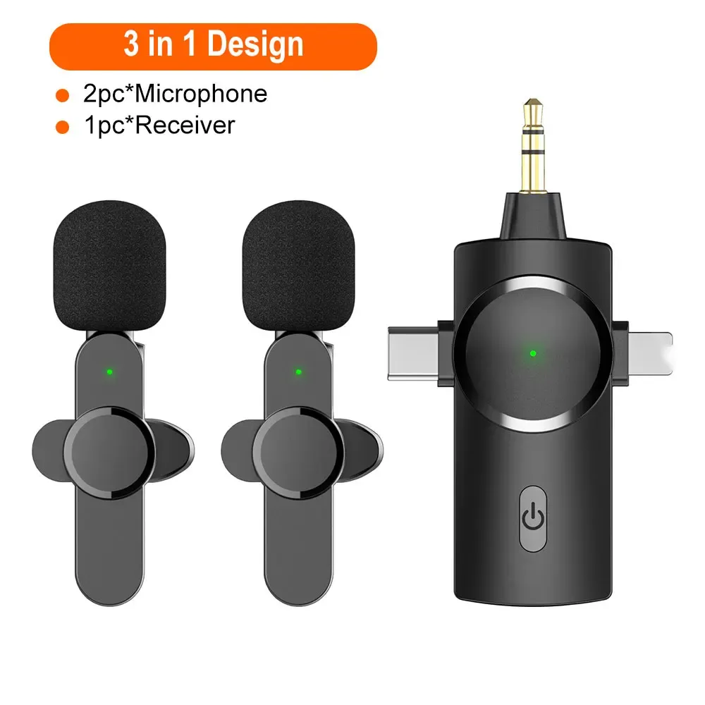 Controllo 3 in 1 Plug -microfono Lavalier e riproduci un rumore intelligente da 3,5 mm Annullamento di 120 m di trasmissione wireless microfono wireless