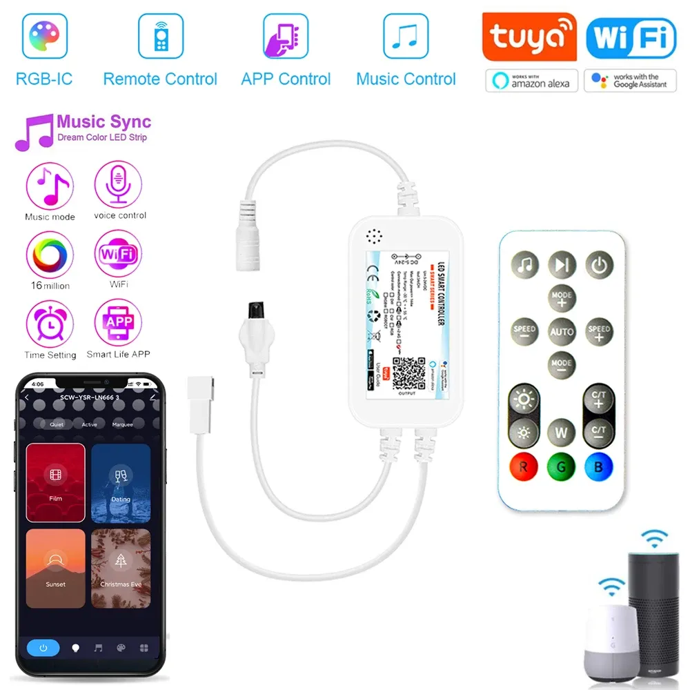 Controllo WS2811 WS2812B Controller LED TUYA WiFi IR Remote incorporato Mic per Mic per strisce LED indirizzabile Light Smart Life App per Alexa Google