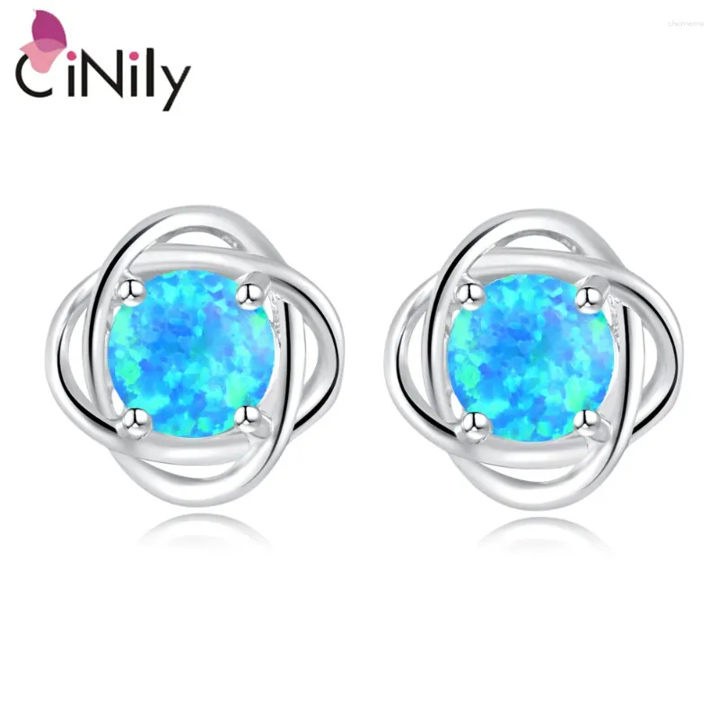 Studörhängen Cinily Created Blue Fire Opal Silver Plated Wholesale Sell for Women Summer Jewelrys Earring 11mm OH2762