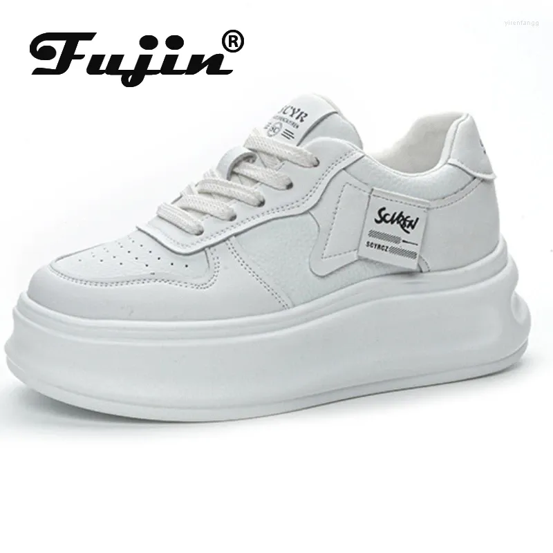 Casual Shoes Fujin 7cm Cow Genuine Leather Women Chunky Sneaker Skate Boarding High Brand Vulcanized Platform Wedge Stable
