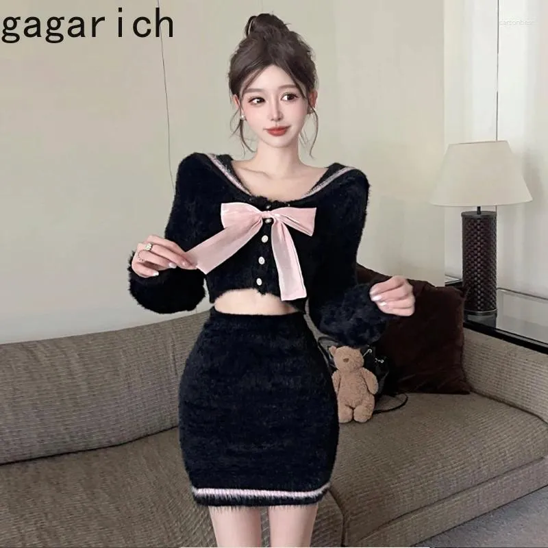 Рабочие платья Gagarich Corean College Style Pure Desire Girl Contrast Bow Top Top Slim Y2K Модная юбка для бедра 2 куски