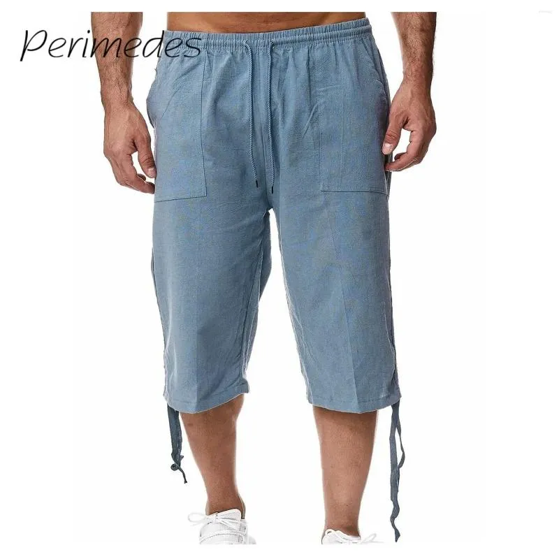 Pantalon pour hommes Coton lâche Coton 2024 Biscus d'été de plage élastique Couleur solide recadrée avec des poches de mode Ropa Hombre