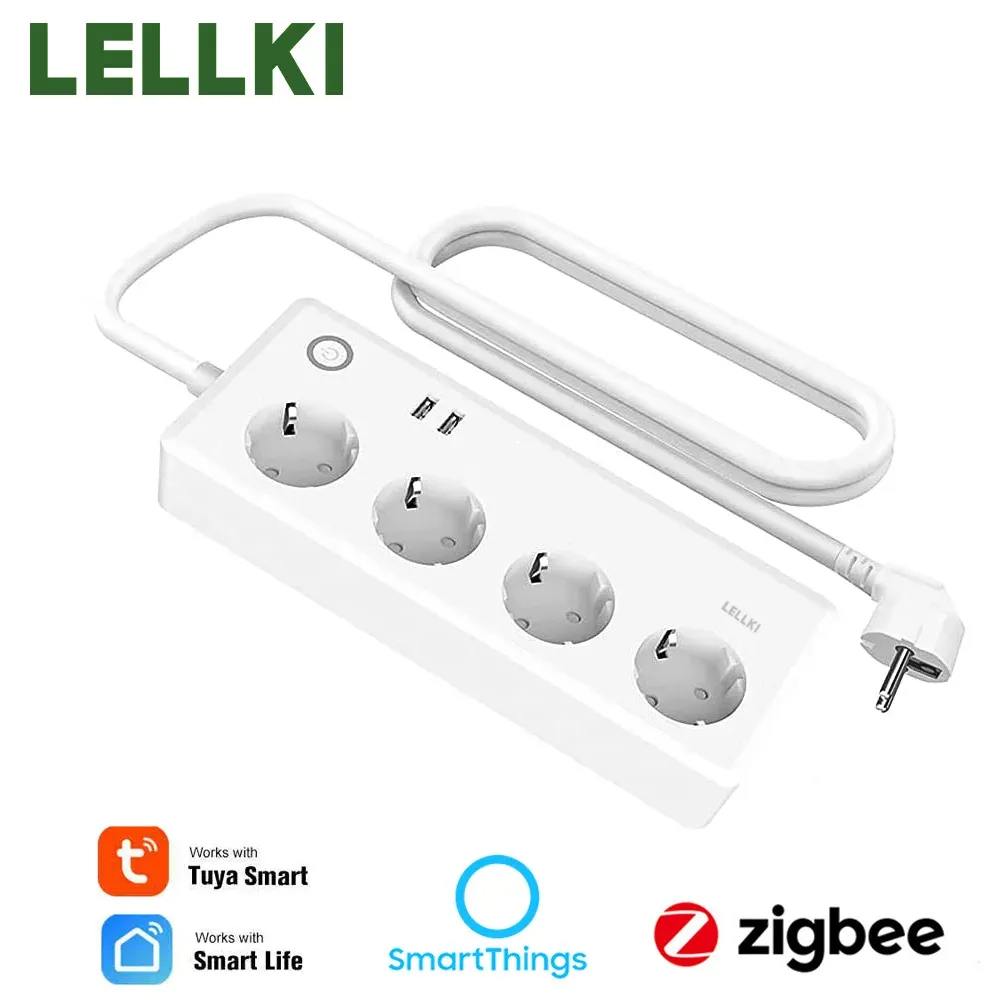 Plugs Lellki Zigbee Power Strip Tuya Smart Life Switch Plug elektrische Sockel Zigbee2MQTT -Verlängerungskabel 1.8 mit Alexa SmartThings