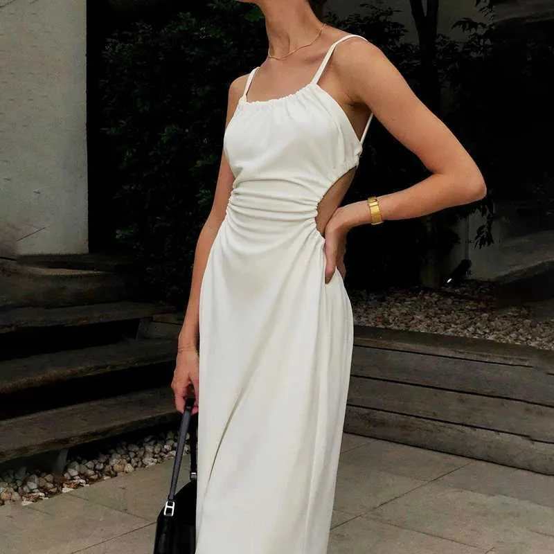 Urban Sexy Dresses White Midi Backless Dress Women Hollow Out 2023 Summer Bandage Sexy Beach Spaghetti Strap Black Casual Dresses Sy21070pf Y240420