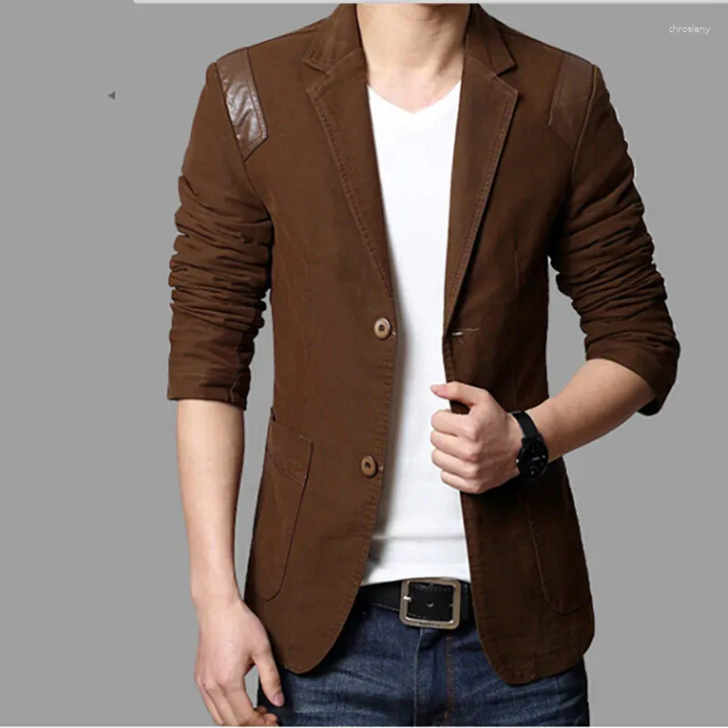 Men's Suits Cotton Casual Men Blazer Classic Luxury Slim Fit Solid Color Splicing Suit Jacket Large Size M-6XL Khaki Black Brown Coat Top