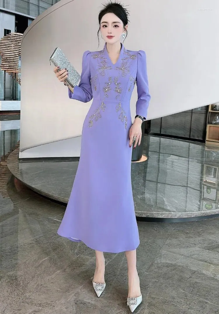 Vestidos casuais mola violeta vintage vestido