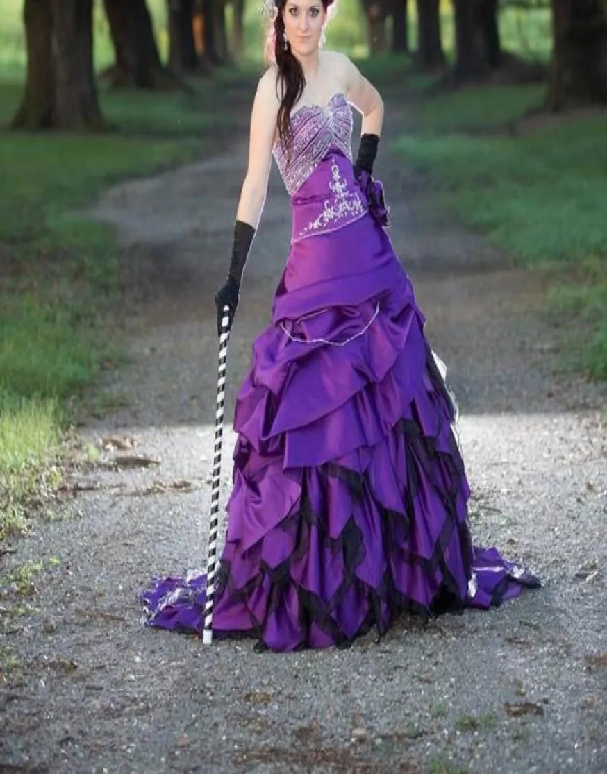 Purple Wedding Dress Gothic Tiered Skirts Court Train Mermaid Gown Colorful Wedding Dresses9829248