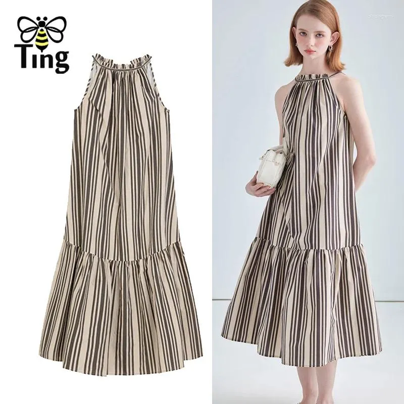 Sukienki swobodne Tingfly Summer Striped Line Midi Long Dress Bez rękawów Sundresses Bohemian Holiday Beach Styl