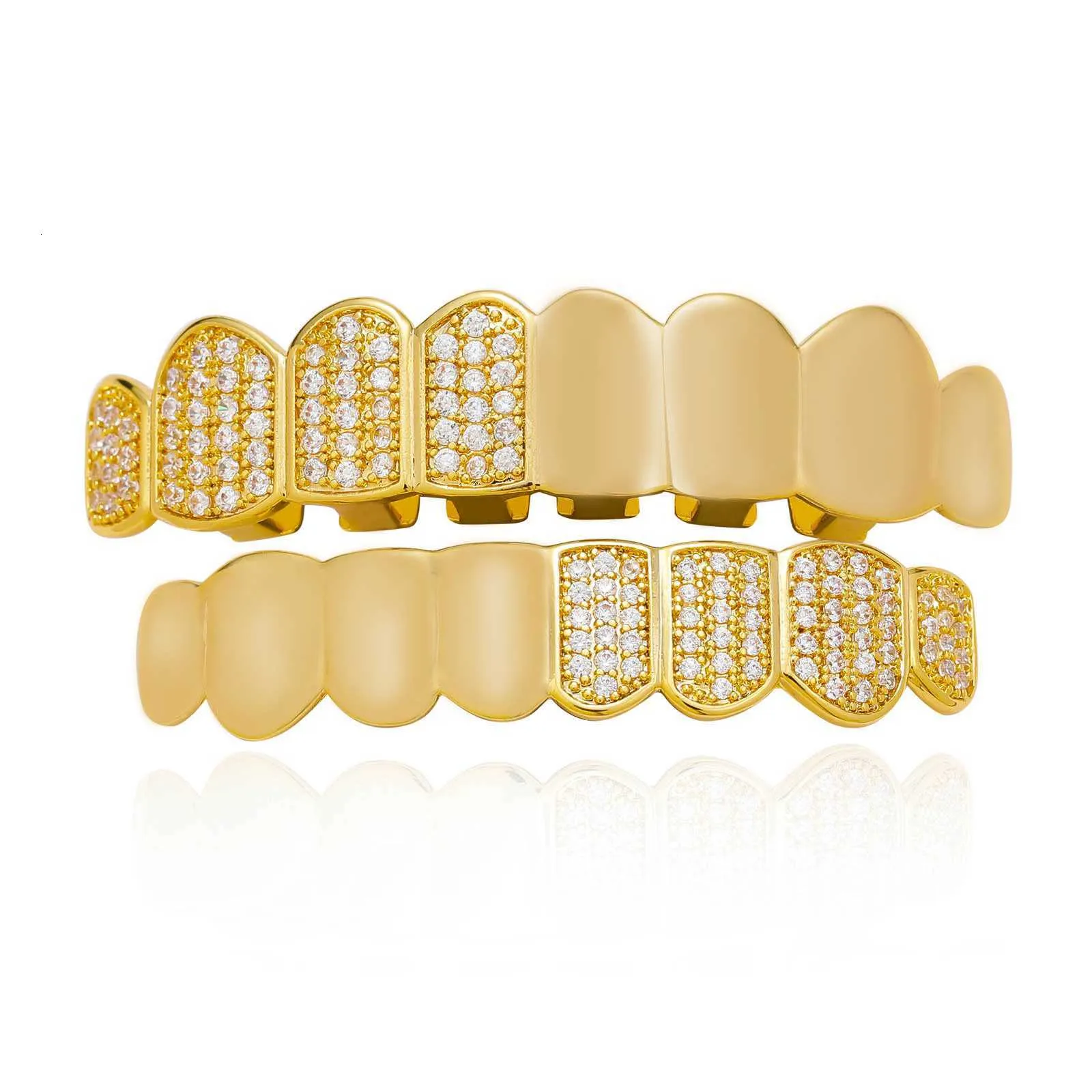 Dente hip hop set otto denti micro set di denti a specchio diamantato set personalizzato dente d'oro di Halloween