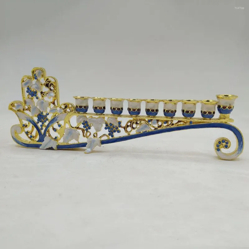 Candle Holders Hand Painted Enamel Floral Hanukkah Menorah Candlestick 9 Branch Candelabra Embellished With Crystals Home Decor