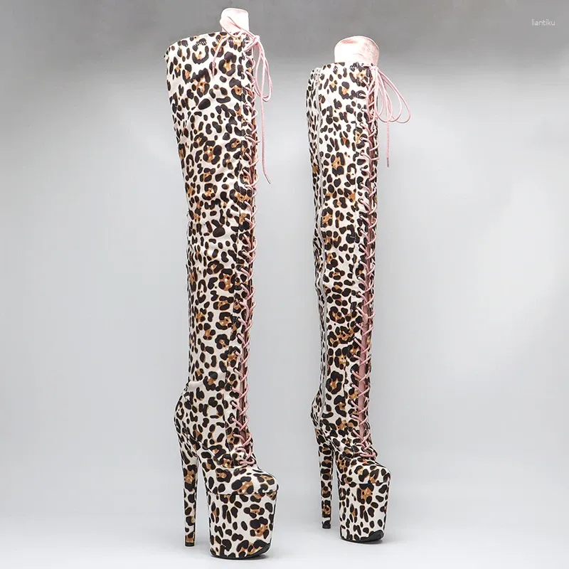Buty taneczne Leecabe 20cm/8 -calowa lamparta z zamszowym różowym kolorem na wysokim obcasie buty