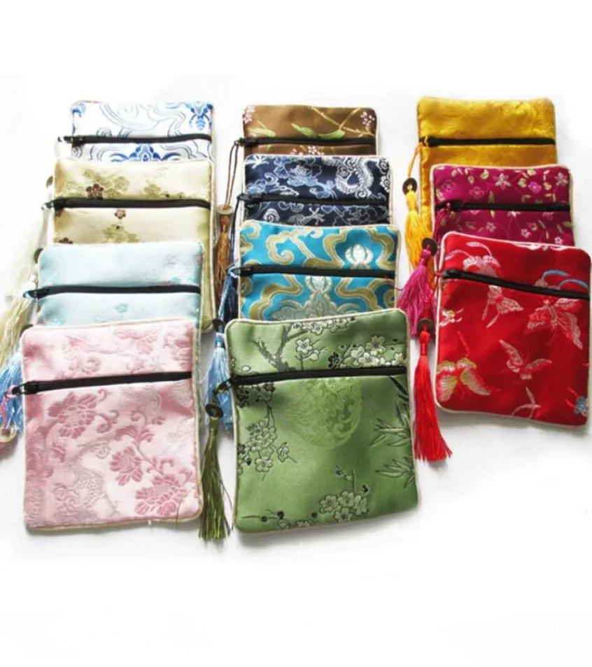 Coin Purses 10 PCSLOT Mix Colors Small Flower Tassel Silk Bags Chinese Zipper Pouches Whole4704428