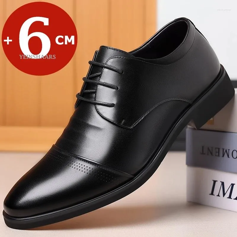 Dress Shoes Men's Elevator Platform Breathable Casual Business Genuine Leather Heightening Flat/6CM Taller Male