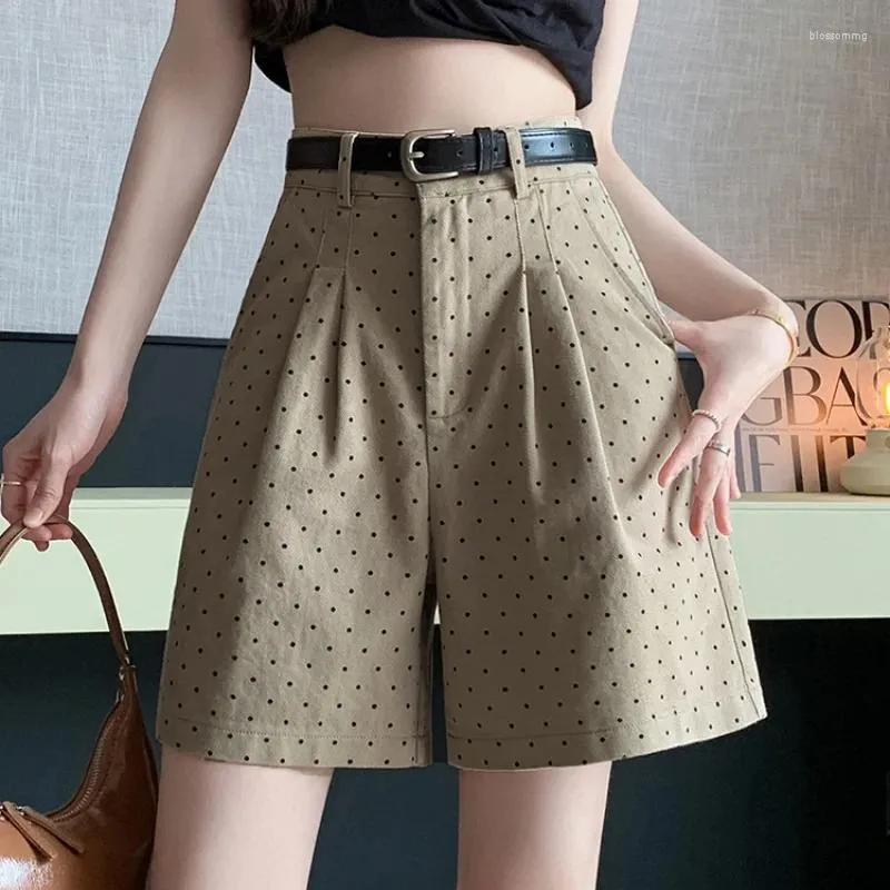 Women's Shorts Casual Women 2024 Summer Retro Polka Dot Wide Leg Ladies Fashion High Waist A-line Cargo With Belt