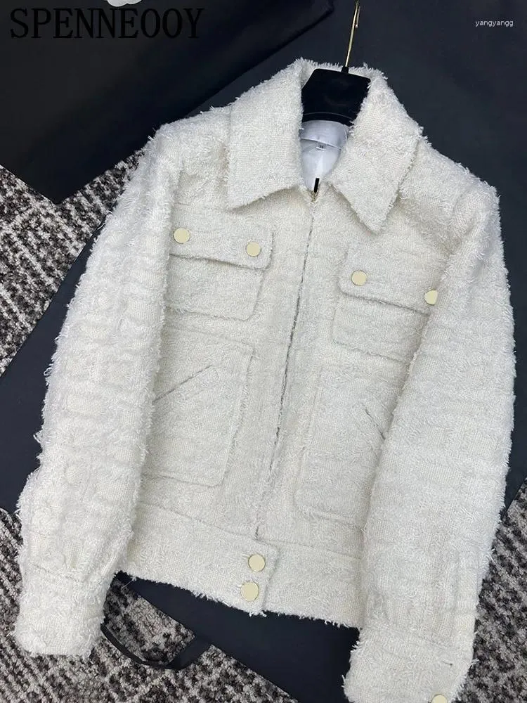 Jackets femininos Spenneooy Designer de moda Autumn Color White Casual Casual Collar Turnel Tassel Tassel Multi Pocket Slave Long Coat