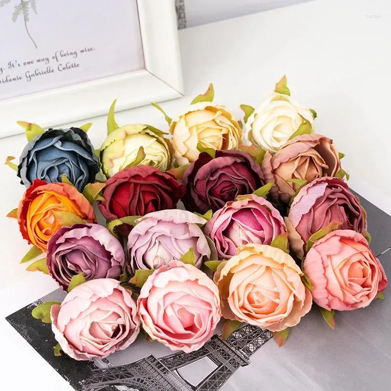 Fleurs décoratives 5pcs Rose Head Autumn Silk de fleurs artificielles pour le mariage Décoration de la maison de Noël Craft simulé simulé