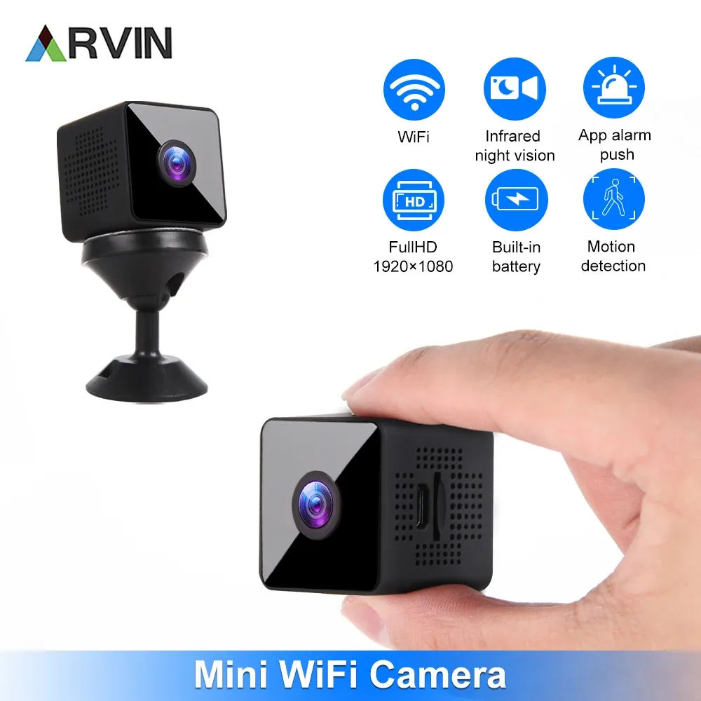 Kameror Arvin 1080p Mini WiFi Camera Night Vision Motion Detection Camcorders Remote Monitor Portable Wireless HD Video Recorder