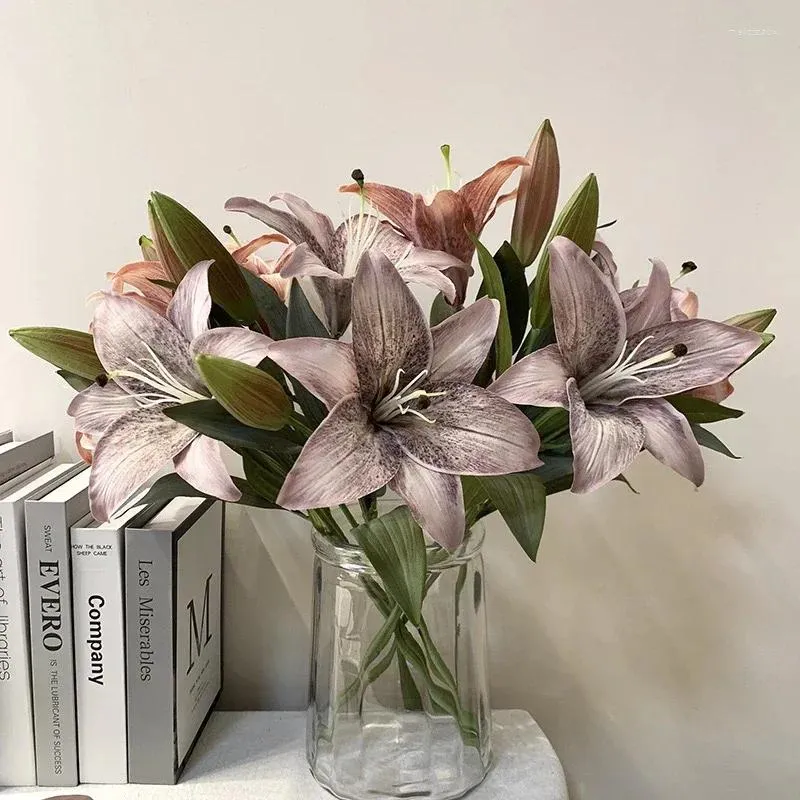 Decorative Flowers Artificial Plants Ornament Premium Lily Flower Living Room TV Cabinet Dining Table Vase Arrangement Decoration