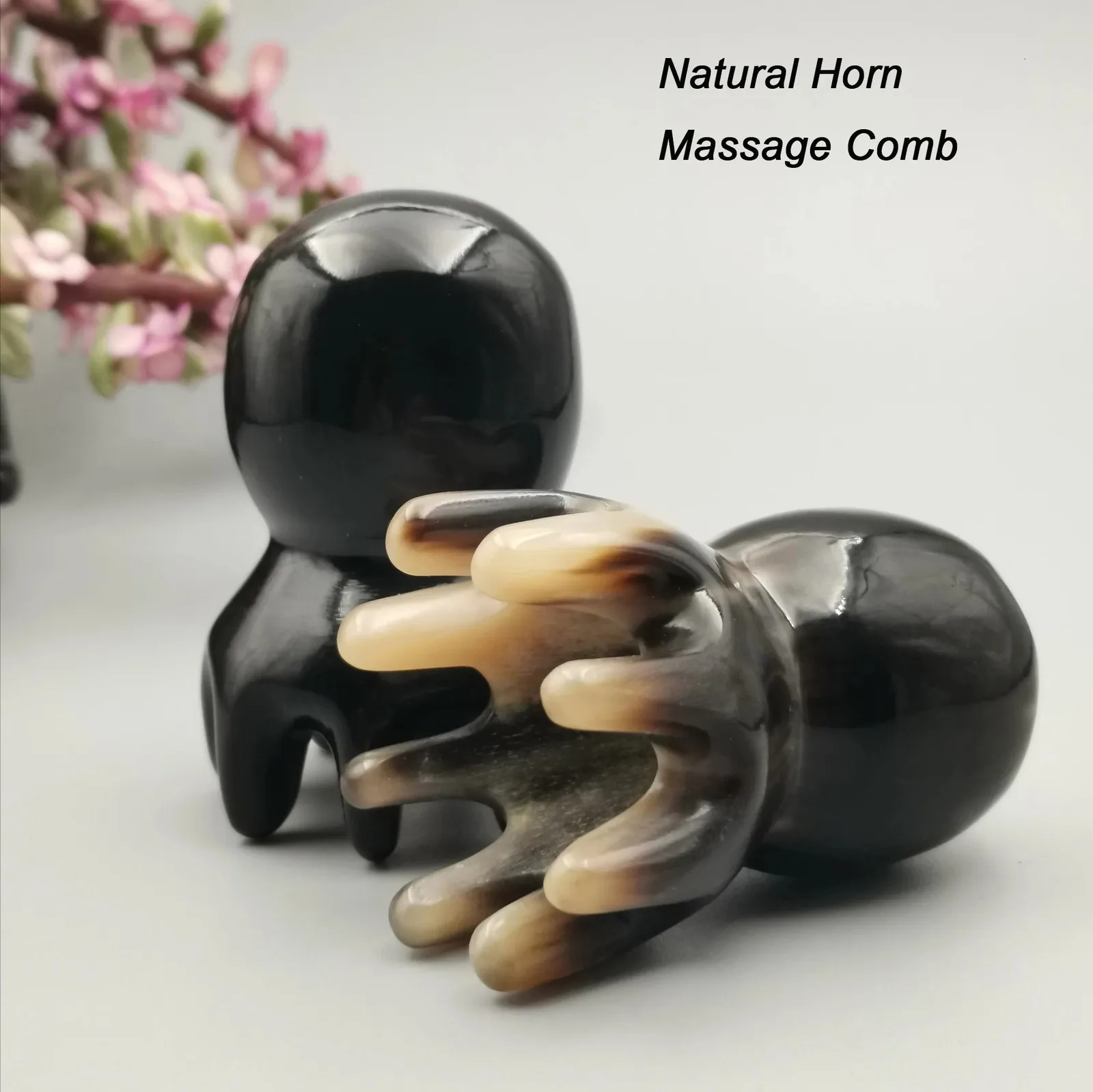 Doğal öküz boynuzu tarak başı masajı meridyen kazıma kafa derisi masaj fırçası akupunktur spa gua sha sağlık terapi aracı 1pc 240412