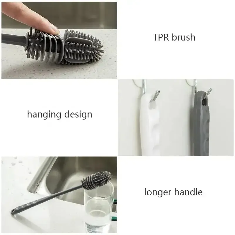 2024 Silicone Cup Brush Cup Scrubber Glass Cleaner Kitchen Cleaning Tool Long Handle Drink Wineglass Bottle Glass Cup Cleaning Brush for