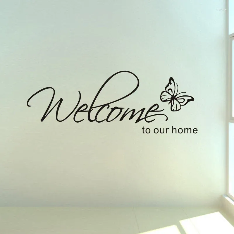 Storage Bags 'Welcome To Our Home' Text Patterns Wall Sticker Home Decor Living Room Decals Wallpaper Bedroom Decorative Butterfly Stickers