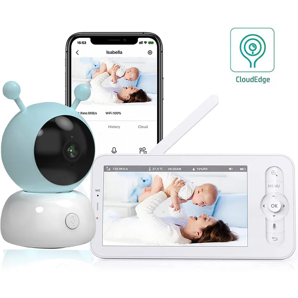 モニターベイビーモニターバビホンカメラビデオベビーカメラbebe nanny hd 5インチLCD 2ウェイトークPTZララビー