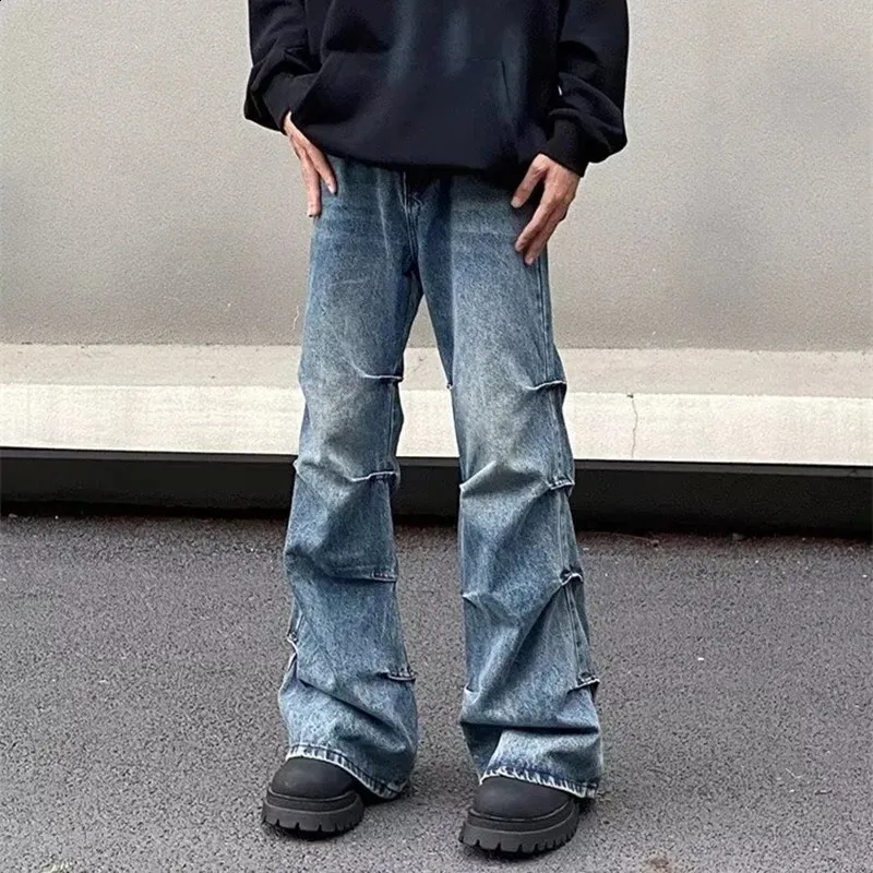 Mens Flared Pants, Baggy Denim Jeans: Vintage Style Pleated