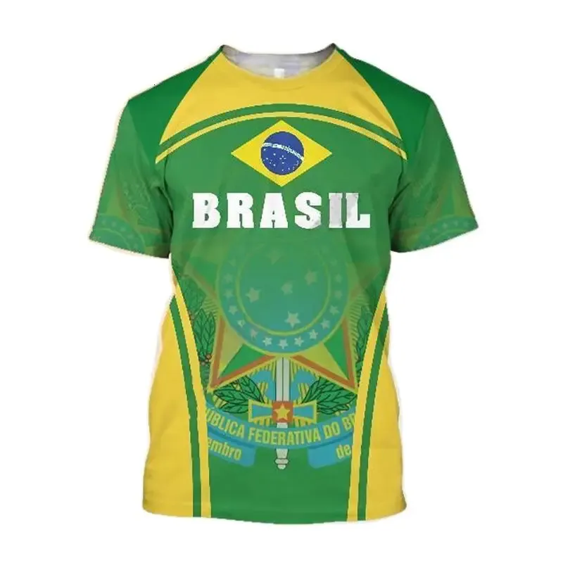 Camisetas brasilas para homens 3d Brasil Flag Imprimir roupas masculinas Cool o pescoço Moda de moda Men de manga t T Tampes grandes tees 240420