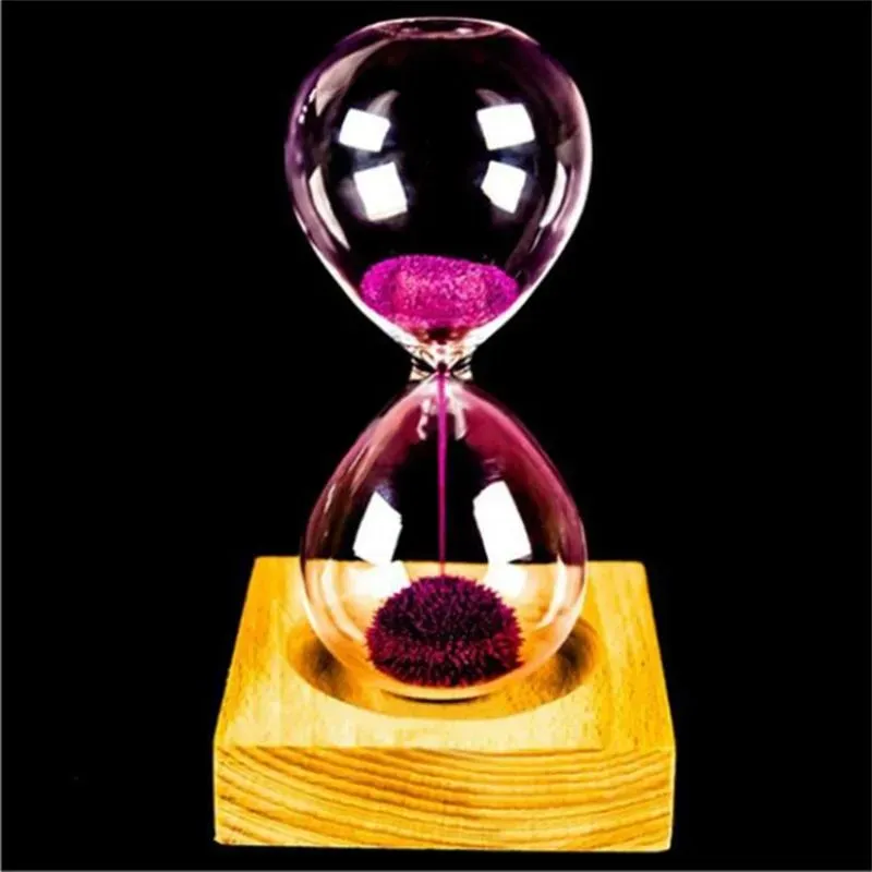 アクセサリーその他の時計アクセサリーガラス鉄の粉末砂の開花磁気砂時計と包装13.5 * 5.5cm木製シートギフトP