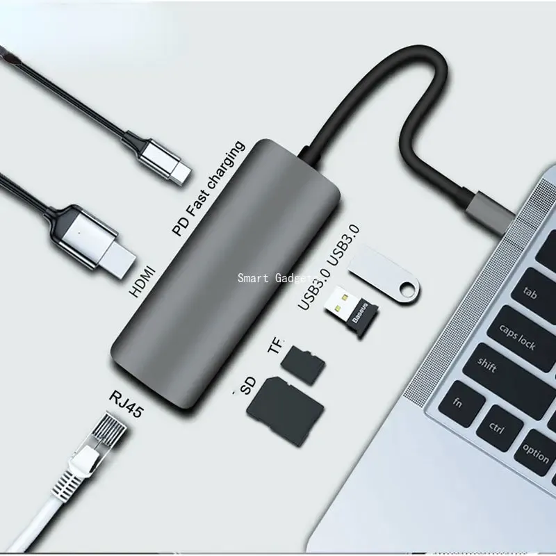 Stationen 7 in 1 USB C Hub Typec zu HDMI RJ45 Gigabit Ethernet USB3.0 SD/TF Docking Station PD Fast Ladeadapter für MacBook
