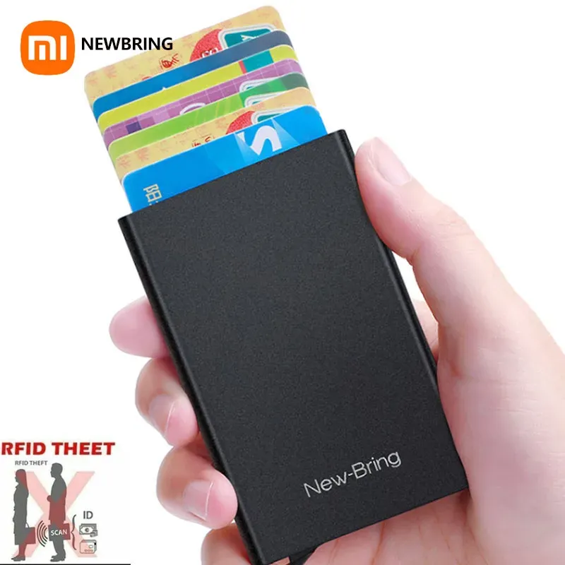 Plånböcker Nya YouPin Antitheft Kreditkort Plånbok Poppar upp automatiskt Ultra Slim Mini Portable Metal Safe Body for Men Women