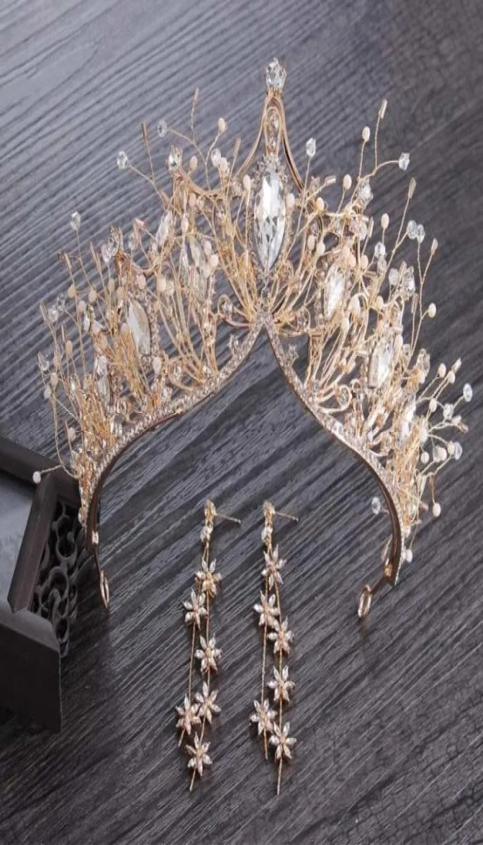 Baroque Crystal Gold Crown for Girls Wedding Hair Accessories Gems Bridal Tiara Bride Women Women Head Princess Jewelry Piece T2641376