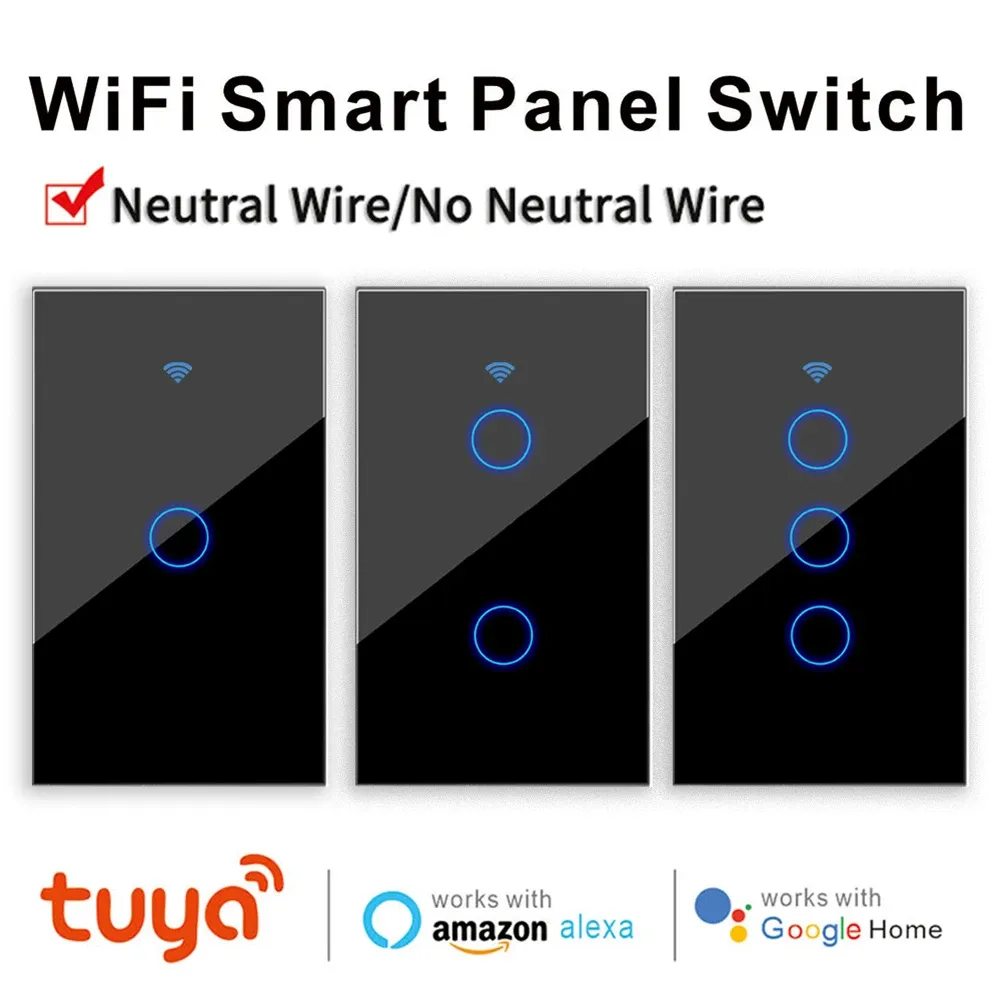 Управление Tuya Wi -Fi Smart Switch Neverse Wire/Нет нейтрального провода, Smart Home прерывитель переключатель выключите US 1/2/3 Работает для Alexa Google Home