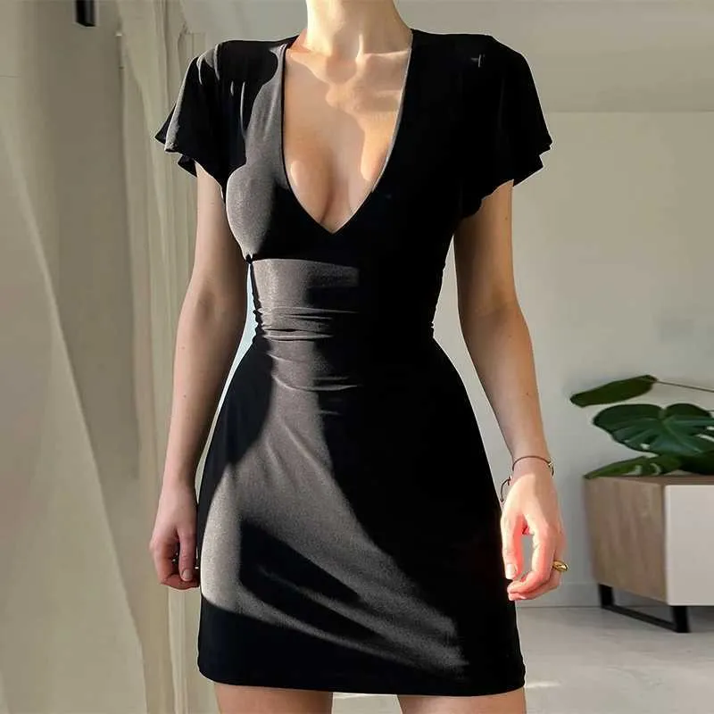 Urban Sexy Dresses European and American Fashion Solid Solid Sexy Stide Forting Dress Series Hip Short Sleeved Slim Fitting Dress XY23036PF Y240420