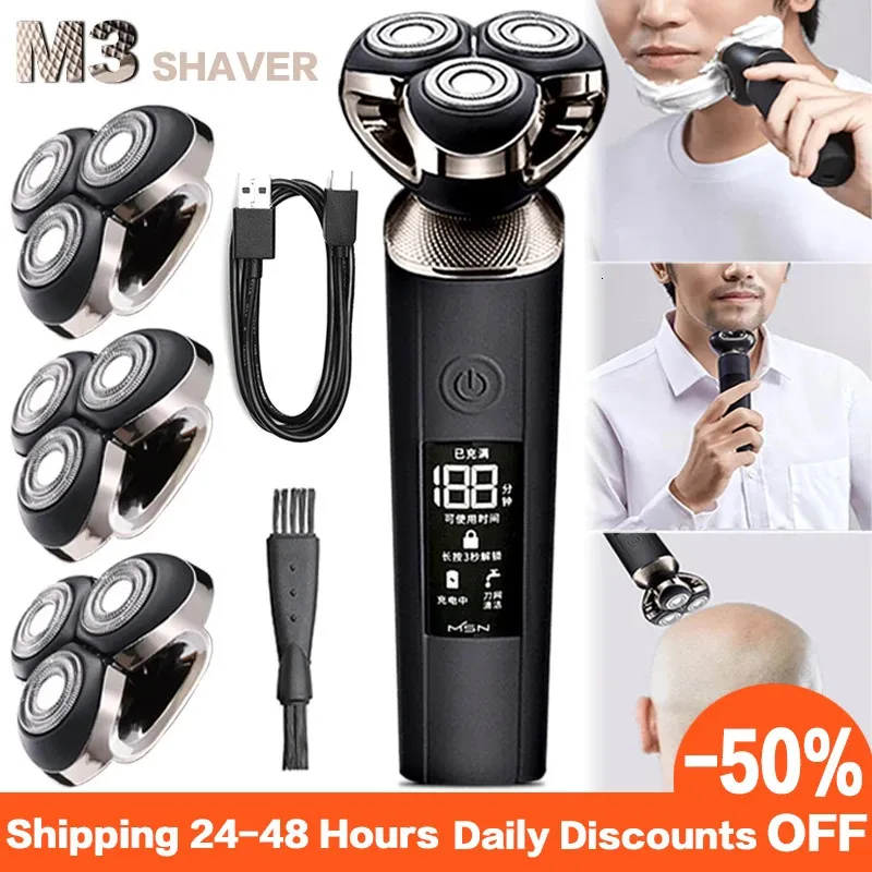 MSN Electric Shaver Razor for Men Hair Clipper Beard Trimmer Fast Charging LCD Display 3D Shaving Machine Smart Clean 240410