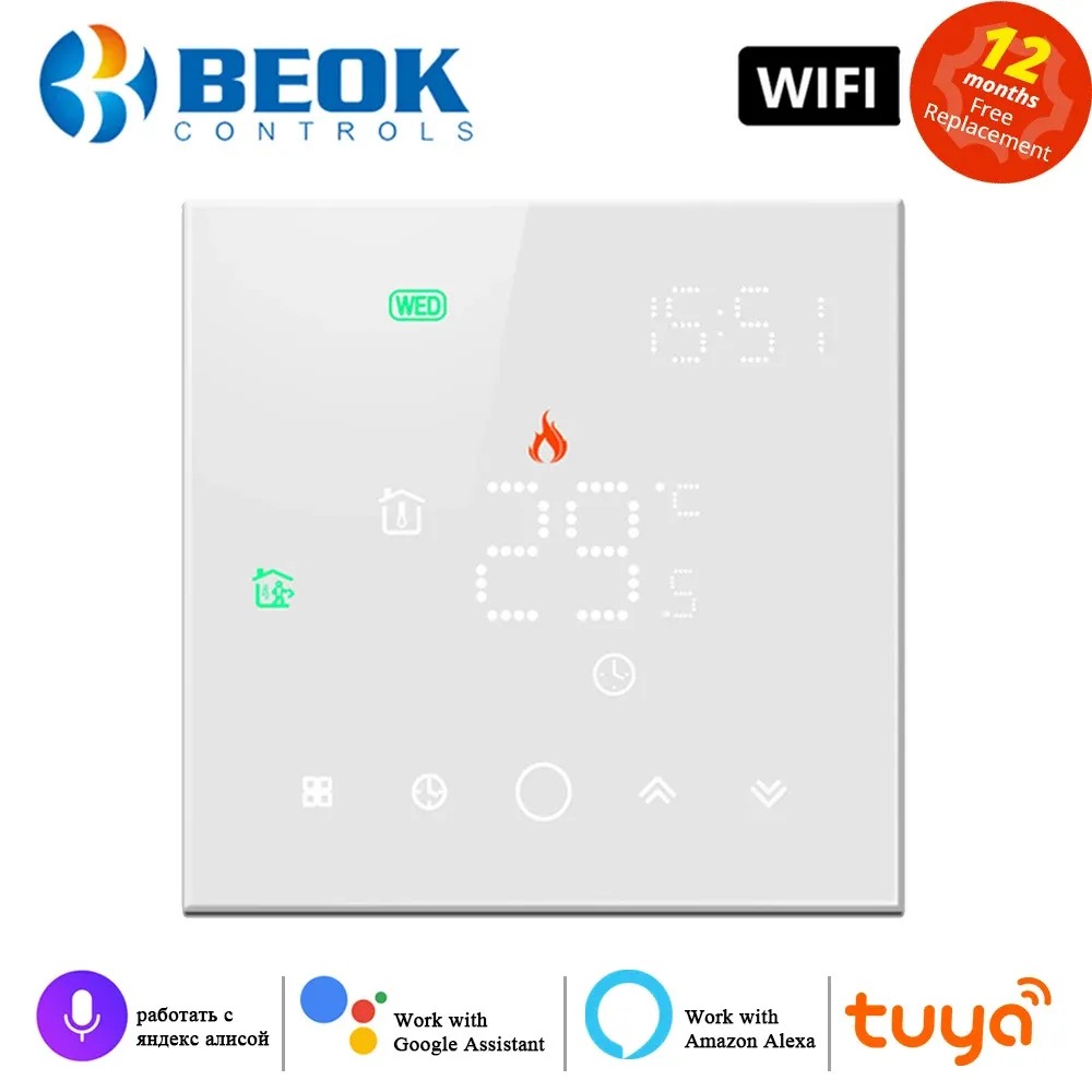 Control Beok Tuya Smart Life Wifi Thermostat for Gas Boiler and Warm Floor Heating Home Temperature Controller Yandex Alice Alexa Google