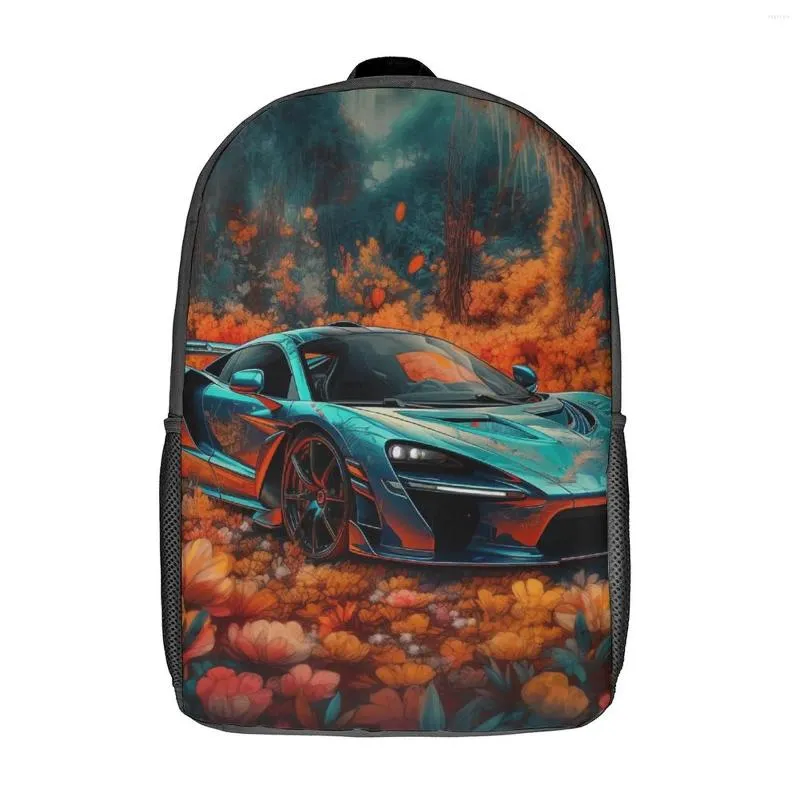 Sac à dos fantastique voiture de sport néon peinture colorée garçon fille polyester extérieur sac à dos