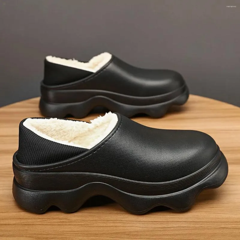 Sapatos de chinelos sapatos de dedo redondo ao ar livre mantêm calçados de algodão quente e elástico à prova d'água