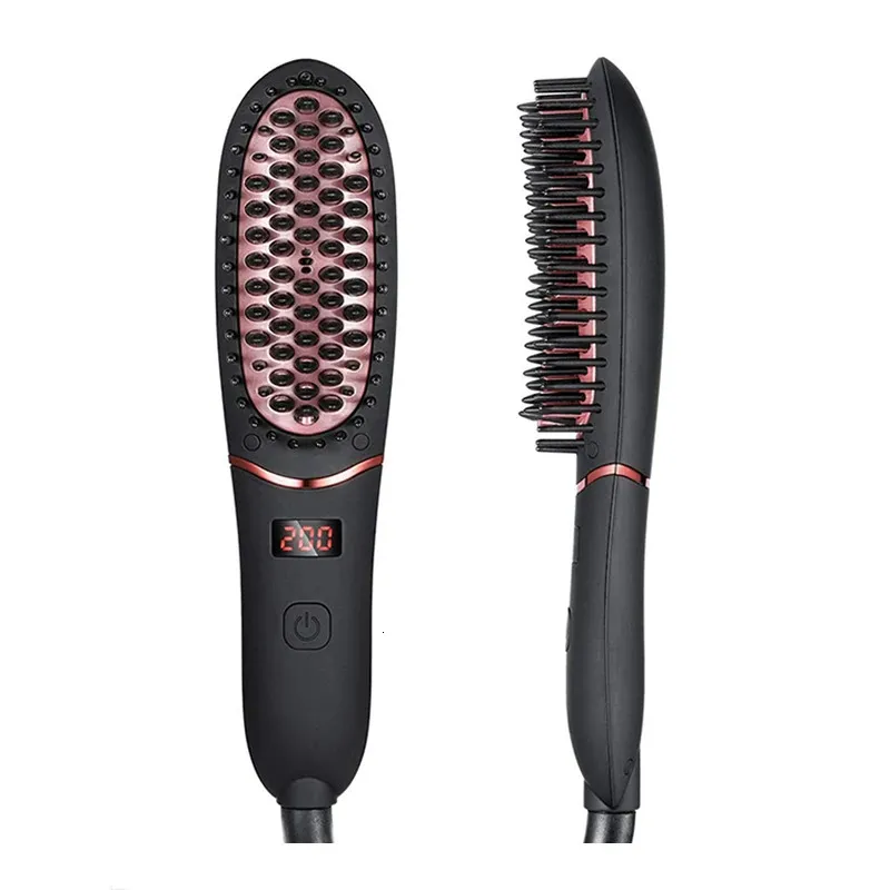 Portable Electric Ironic Men Hair Starten Comb Brush Lady Merry Dryer Blower Salon Styler med LED 240418