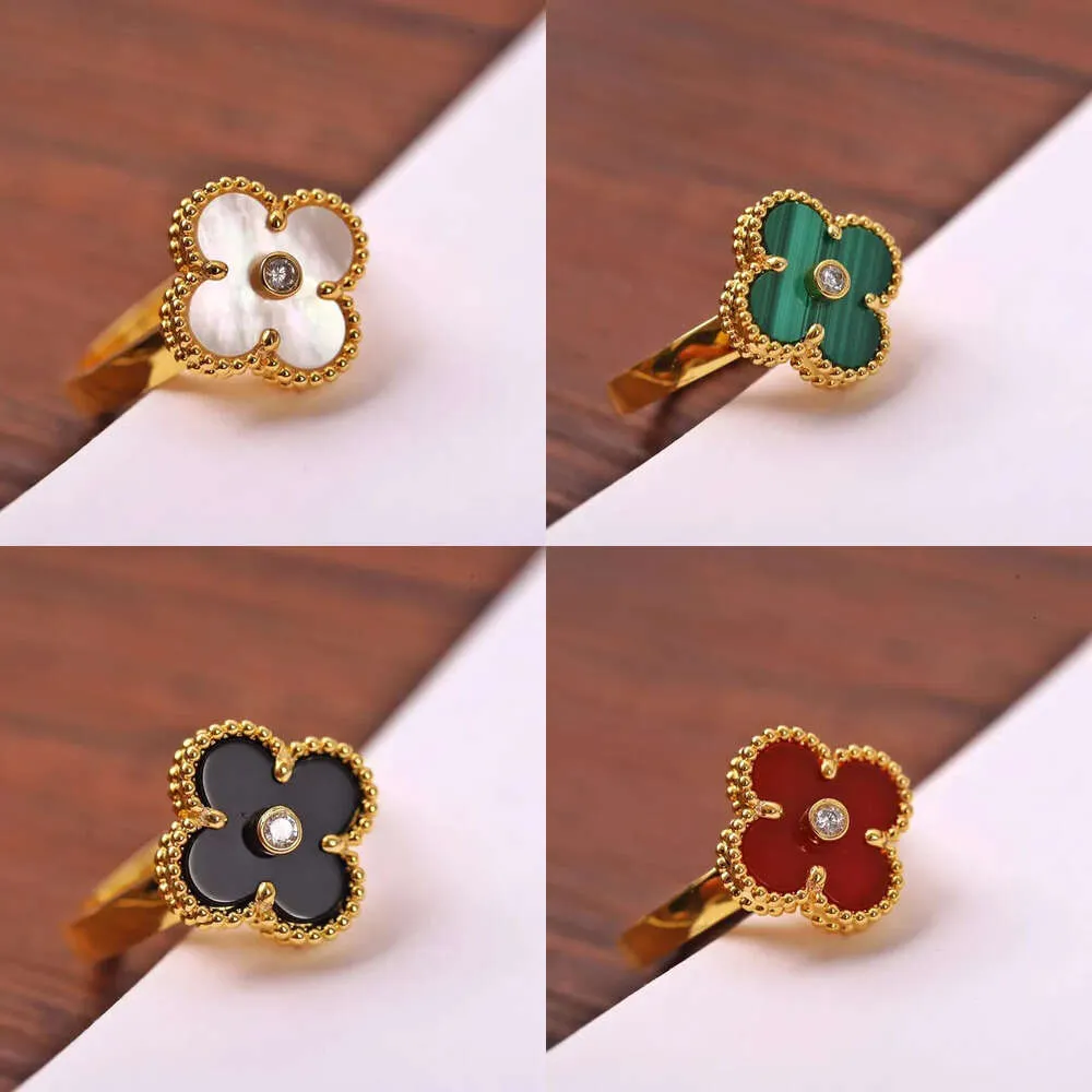 Clover varumärkesdesigner kinesisk ring guldgrön vit röd svart sten charm anillos diamant känslor nagel finger förlovningsringar smycken s