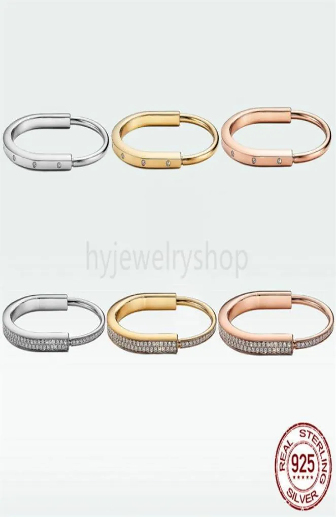 Designer lock bangle bracelet pave diamond 925 sterlling silver Jewelry rose gold 18k gold Classic Fashion for men Women Luxur4190249