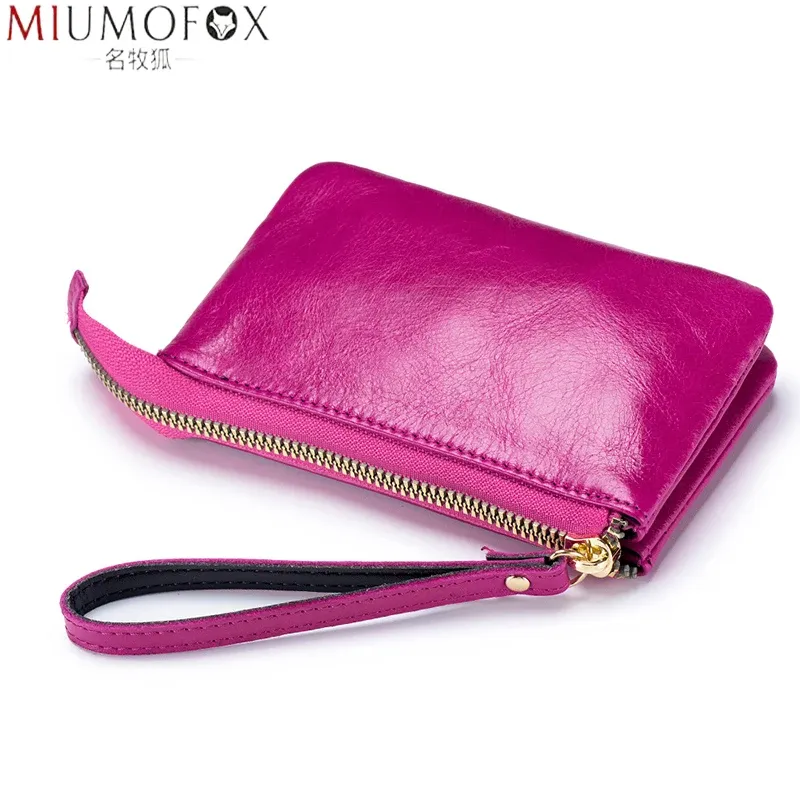 Purses Wallets for Women Double Pockets Coin Purses Oil Wax Leather Clutch Bags 2023 New Ladies Money Credit Card Holder Short Wallet