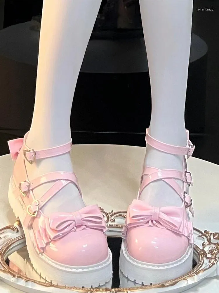 Chaussures habillées kawaii rose sweet lolita femme rond japonaise wedge loli mignon arc the party jk chaussure uniforme