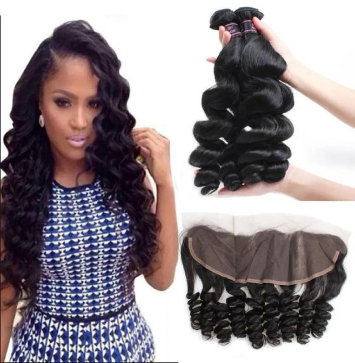 howhow Hair Brazilian Loosewave Human Hair Bundles全体の安い8Aヘアバンドル4バンドル13x4耳から耳のレース正面closu99901136358