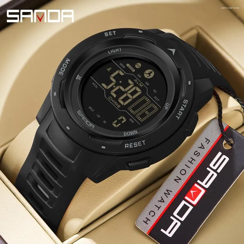 腕時計SANDA SAND2145電子運動熱量計時計防水マルチ機能的登山と衝撃プルーフ