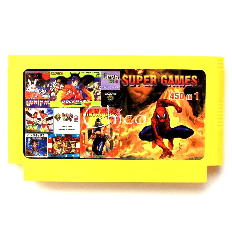 Cartes Hot Games 450 en 1 Big Yellow Cartridge 60 Pin Carte de jeu de panier pour 8 bits Bubble de jeu de jeu